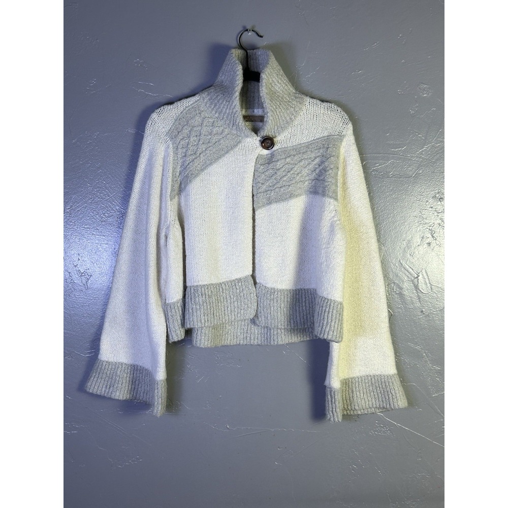 Women's Prana cream & gray color-blocked cable-knit cardigan High Neck Small